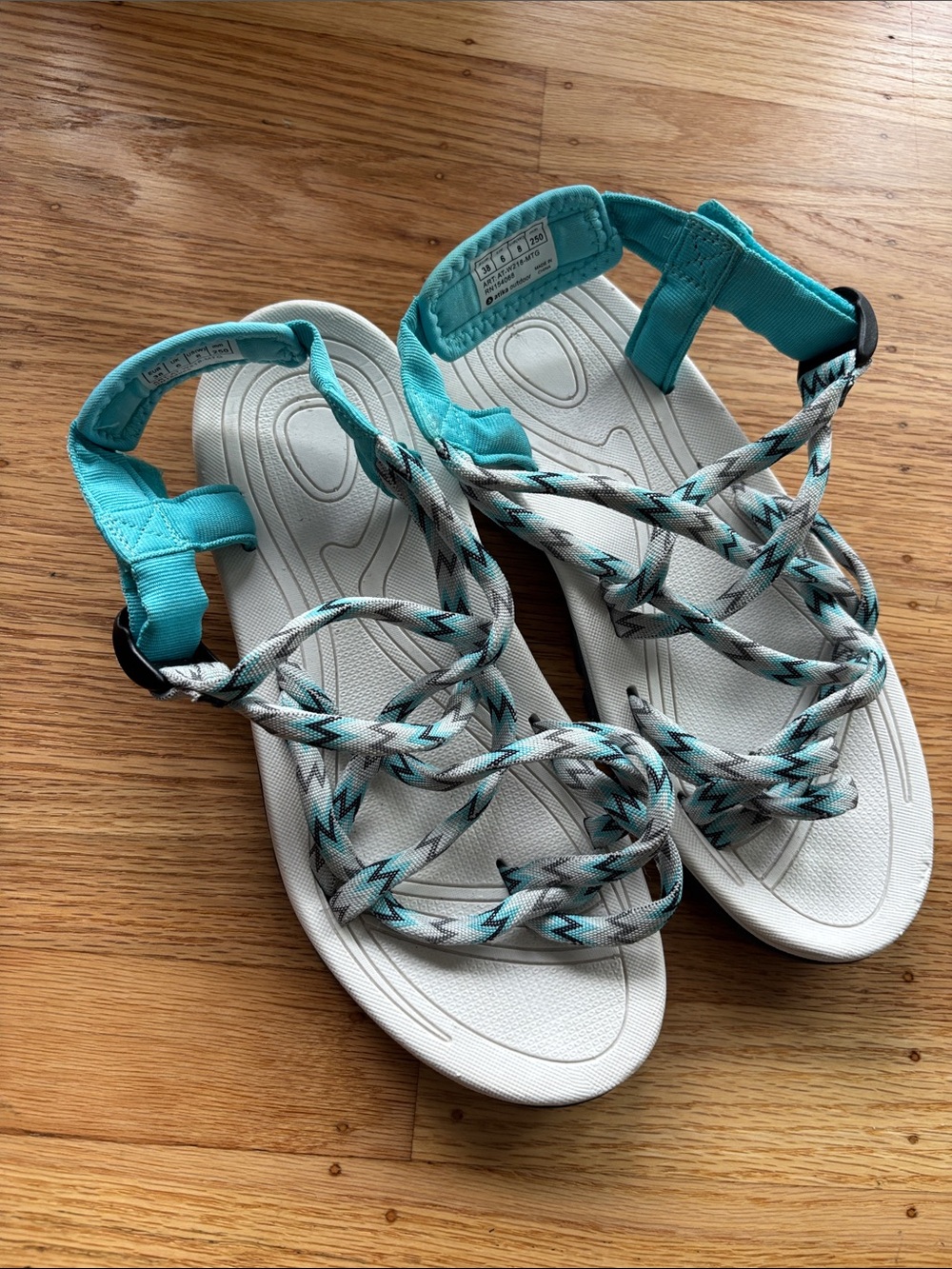 Braided Turquoise and White Comfort Sandals with Adjustable Ankle Strap